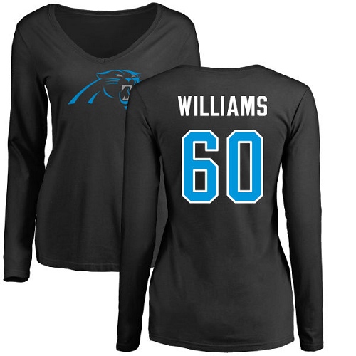 Carolina Panthers Black Women Daryl Williams Name and Number Logo Slim Fit NFL Football #60 Long Sleeve T Shirt
